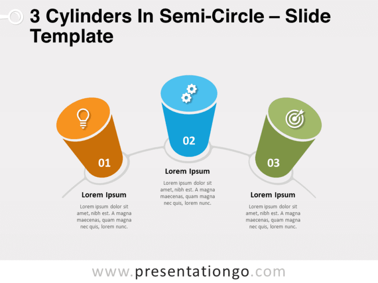 Free 3 Cylinders in Semi-Circle for PowerPoint