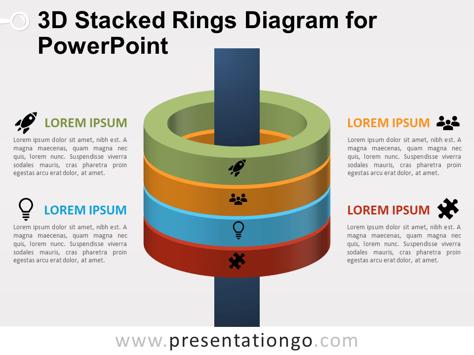 Free 3D Stacked Rings Diagram for PowerPoint