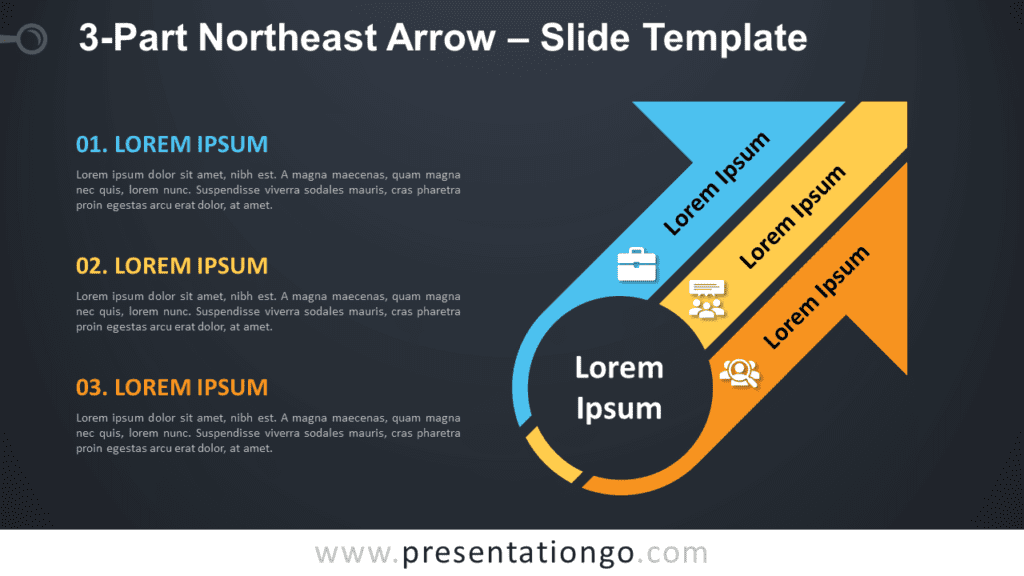 Free 3-Part Northeast Arrow Graphics for PowerPoint and Google Slides