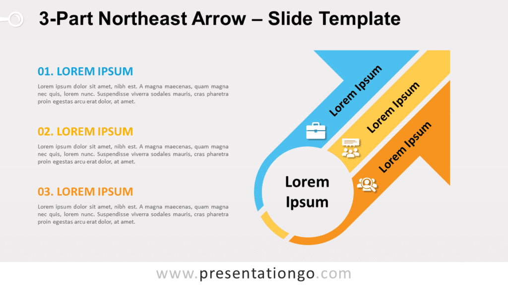 Free 3-Part Northeast Arrow for PowerPoint and Google Slides
