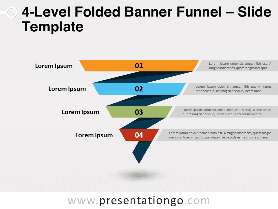 Free 4-Level Folded Banner Funnel Diagram for PowerPoint and Google Slides