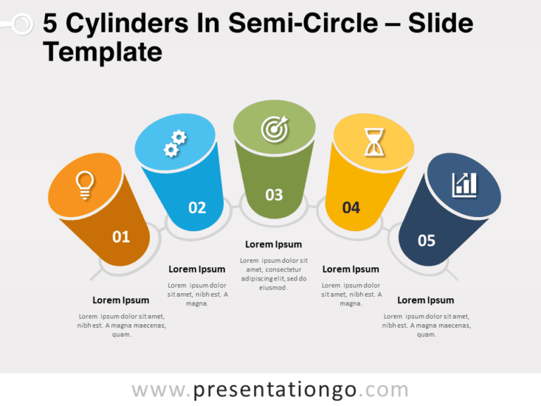 Free 5 Cylinders in Semi-Circle for PowerPoint