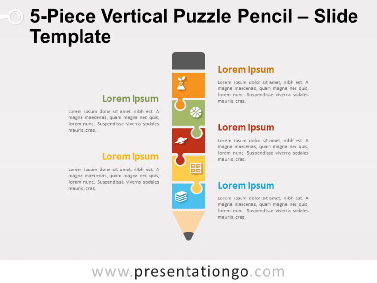 Free 5-Piece Vertical Puzzle Pencil for PowerPoint