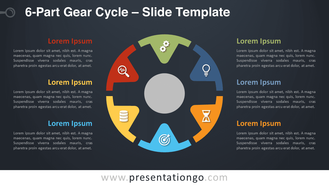 Free 6-Part Gear Cycle Diagram for PowerPoint and Google Slides