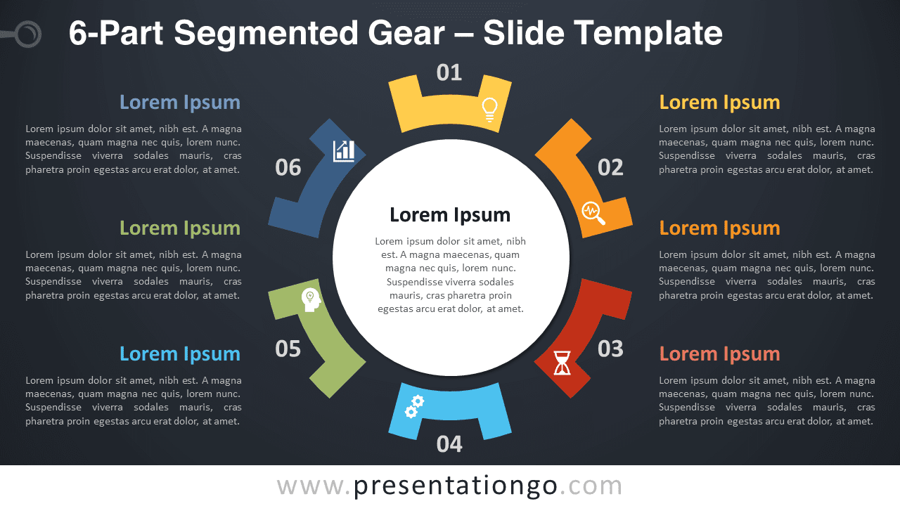 Free 6-Part Segmented Gear Diagram for PowerPoint and Google Slides