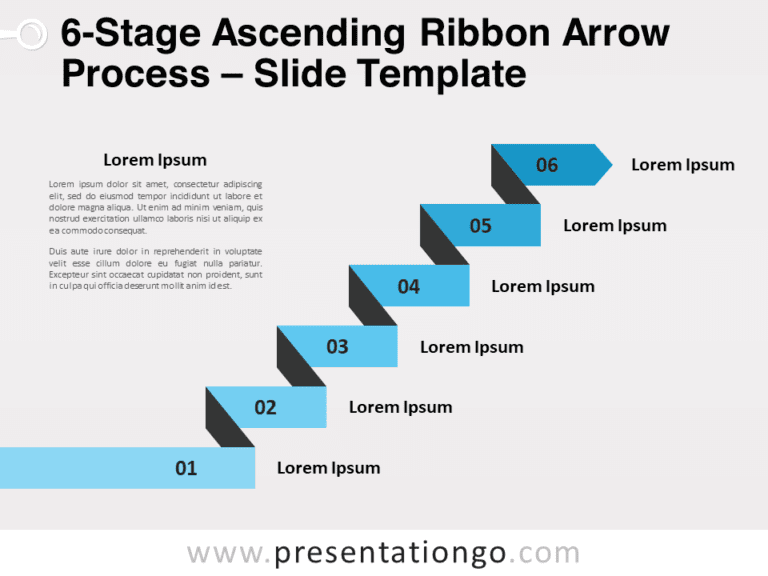 Free 6-Stage Ascending Ribbon Arrow Process for PowerPoint