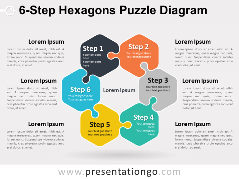 6-Step Hexagons Puzzle Diagram for PowerPoint