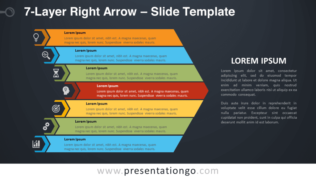 Free 7-Layer Right Arrow Graphics for PowerPoint and Google Slides