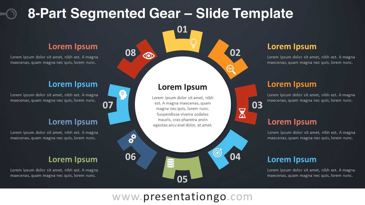 Free 8-Part Segmented Gear Diagram for PowerPoint and Google Slides
