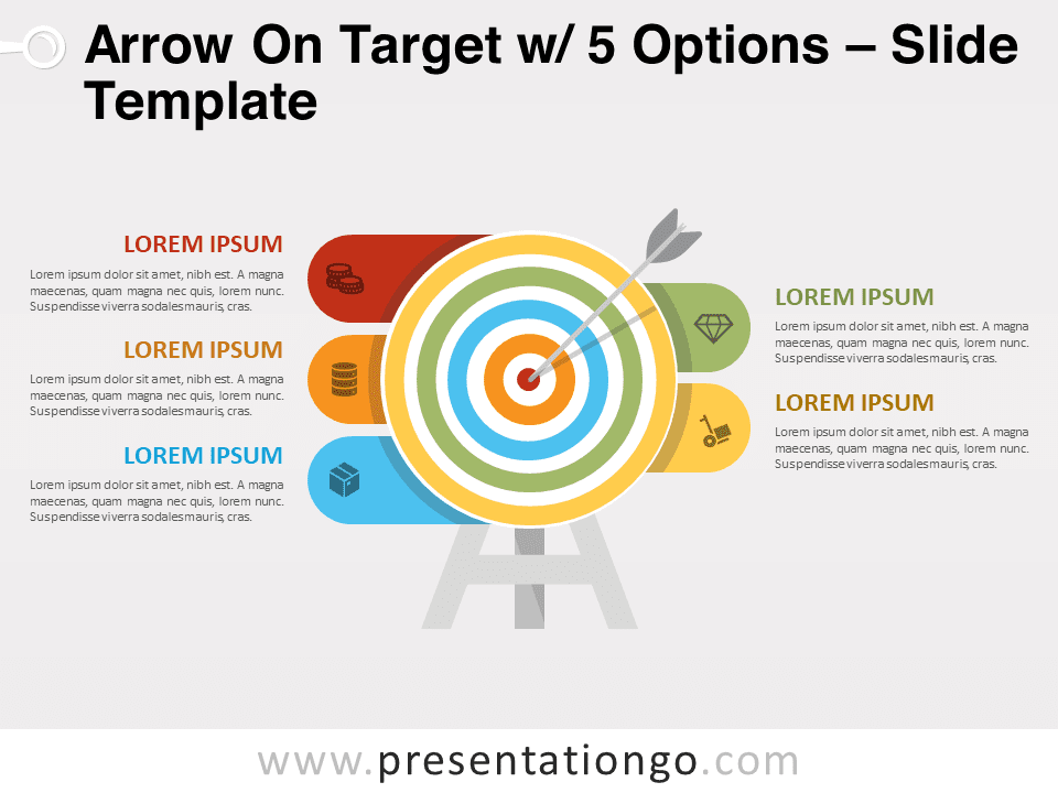 Arrow On Target with 5 Options for PowerPoint