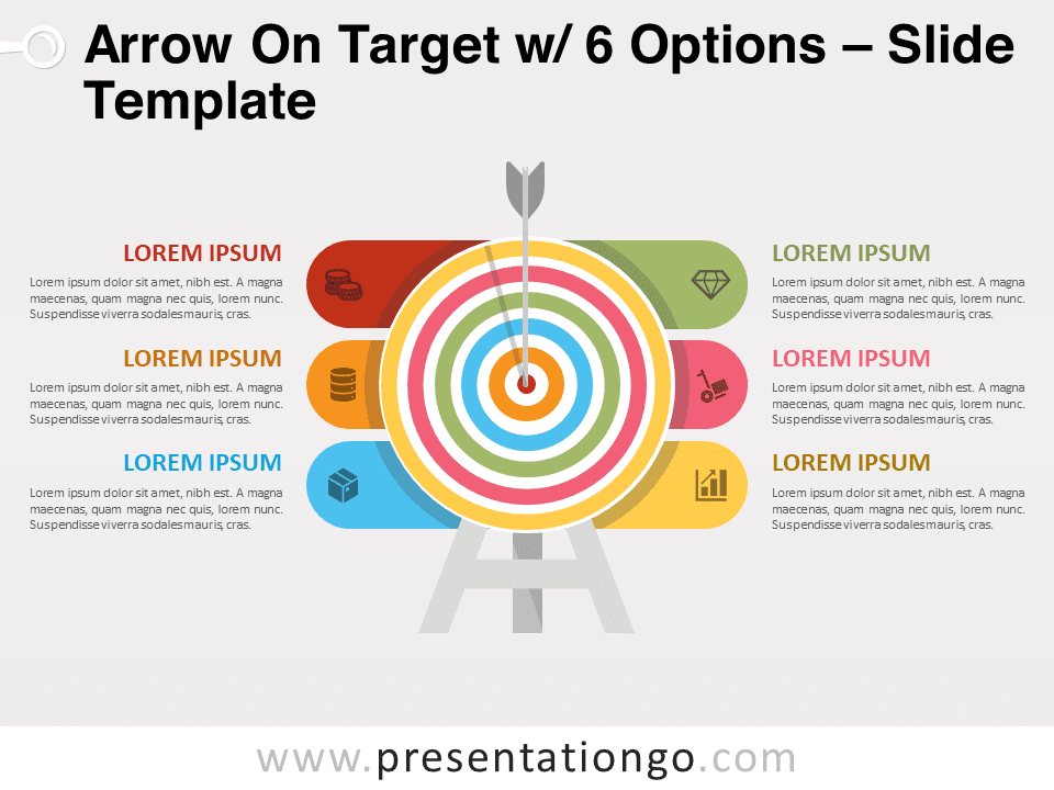 Arrow On Target with 6 Options for PowerPoint