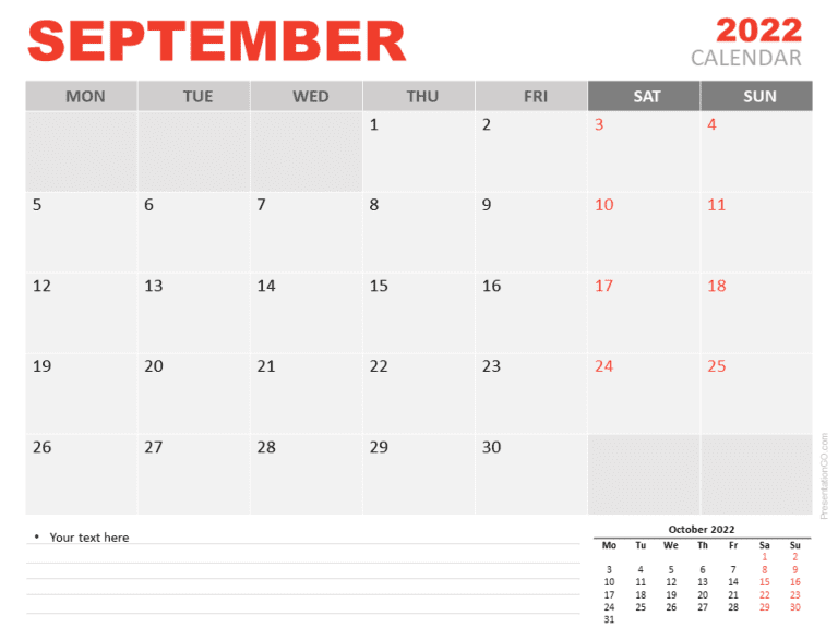 Free Calendar 2022 September for PowerPoint