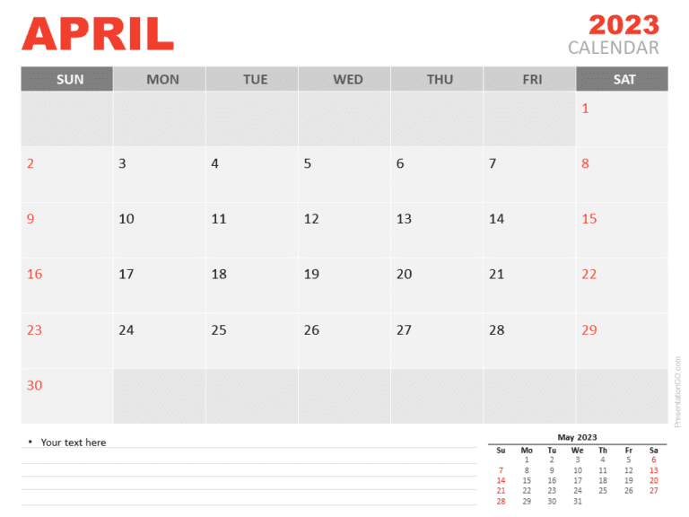 Free Calendar 2023 April Template for PowerPoint