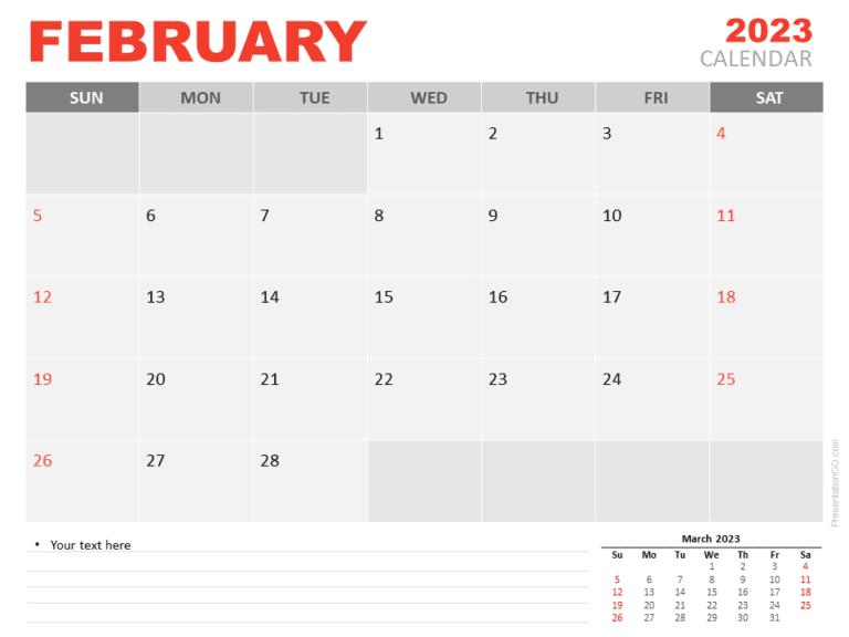 Free Calendar 2023 February Template for PowerPoint