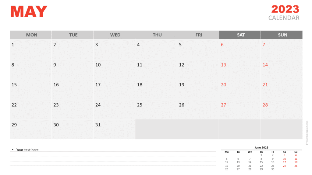 Free Calendar 2023 May for PowerPoint and Google Slides