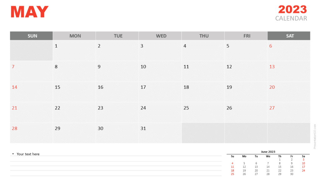 Free Calendar 2023 May Template for PowerPoint and Google Slides
