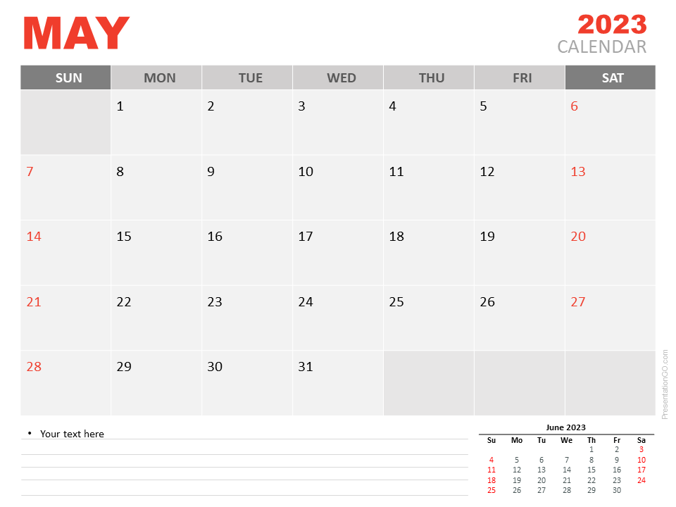 Free Calendar 2023 May for PowerPoint and Google Slides