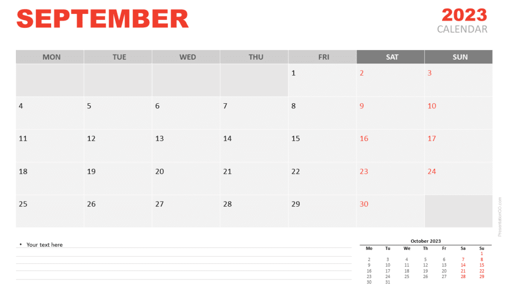 Free Calendar 2023 September for PowerPoint and Google Slides