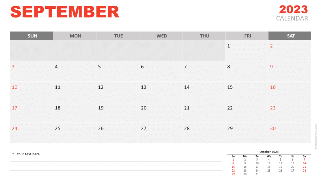 Free Calendar 2023 September Template for PowerPoint and Google Slides