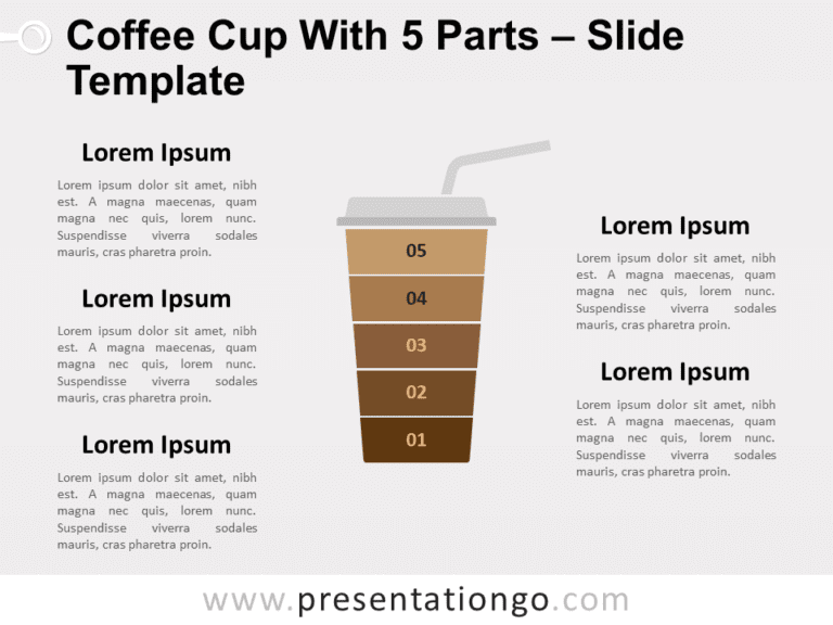 Free Coffee Cup with 5 Parts for PowerPoint
