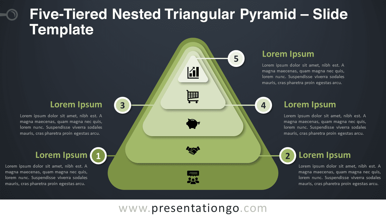 Free Five-Tiered Nested Triangular Pyramid Graphics for PowerPoint and Google Slides