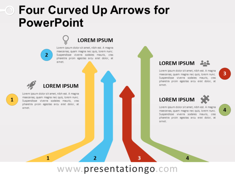 Free Four Curved Up Arrows for PowerPoint