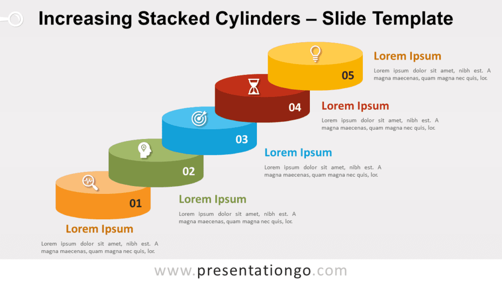 Free Increasing Stacked Cylinders for PowerPoint and Google Slides