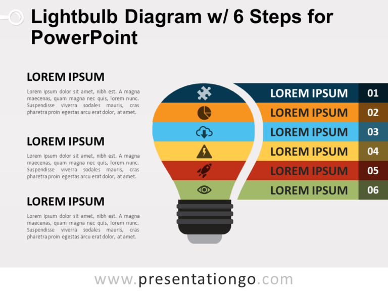 Free Light Bulb Diagram with Six Steps for PowerPoint