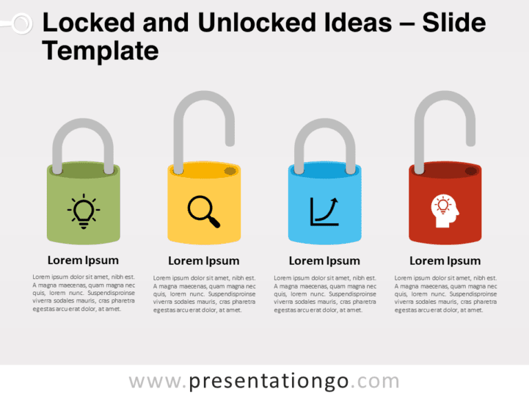Illustration of colorful padlocks arranged horizontally for PowerPoint and Google Slides