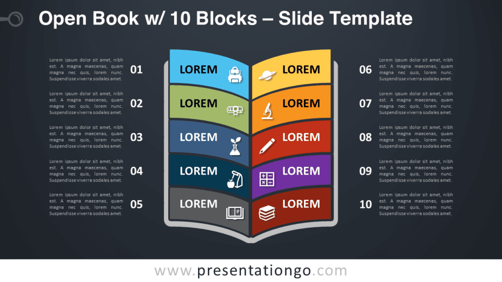 Free Open Book with 10 Blocks Graphics for PowerPoint and Google Slides