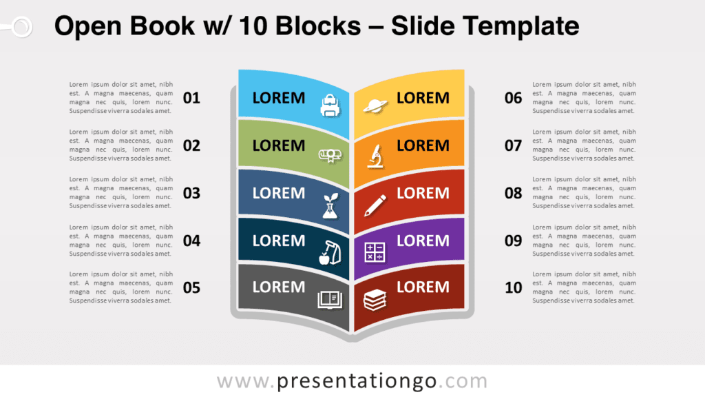 Free Open Book with 10 Blocks for PowerPoint and Google Slides