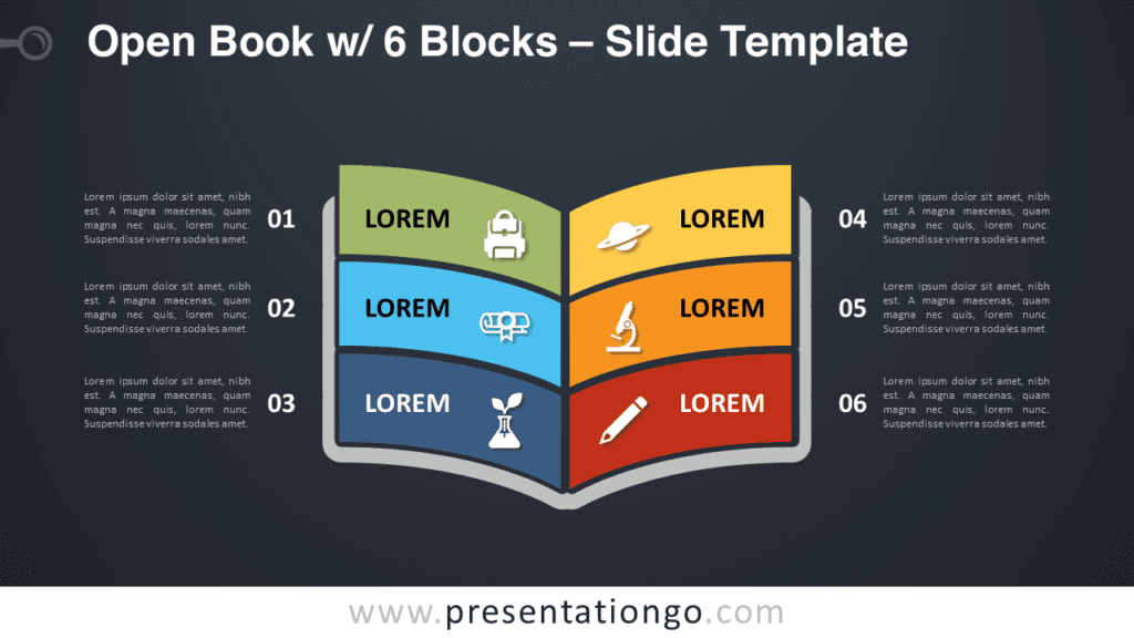 Free Open Book with 6 Blocks Graphics for PowerPoint and Google Slides