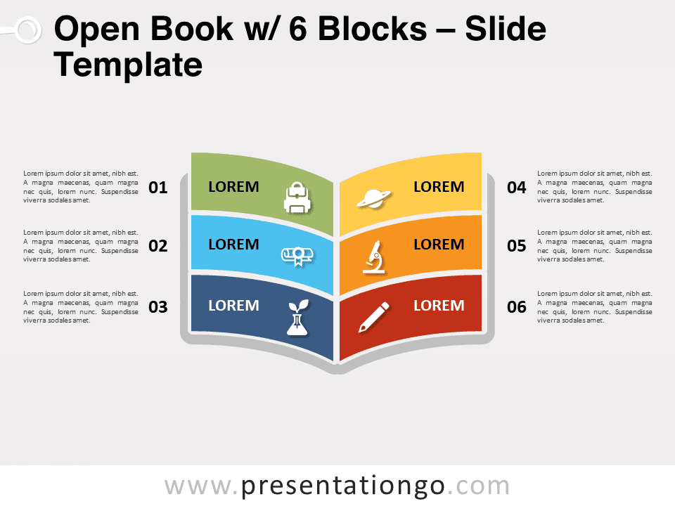 Free Open Book with 6 Blocks for PowerPoint