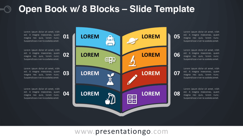 Free Open Book with 8 Blocks Graphics for PowerPoint and Google Slides