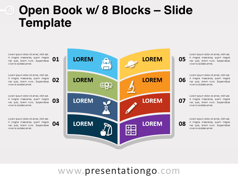 Free Open Book with 8 Blocks for PowerPoint