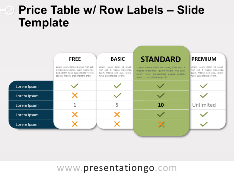 Free Price Table Row Labels for PowerPoint