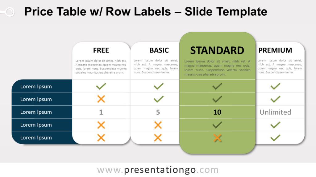Free Price Table Row Labels for PowerPoint and Google Slides