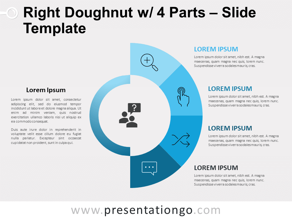 Free Right Doughnut with 4 Parts for PowerPoint