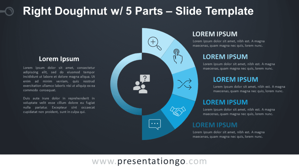 Free Right Doughnut with 5 Parts Diagram for PowerPoint and Google Slides