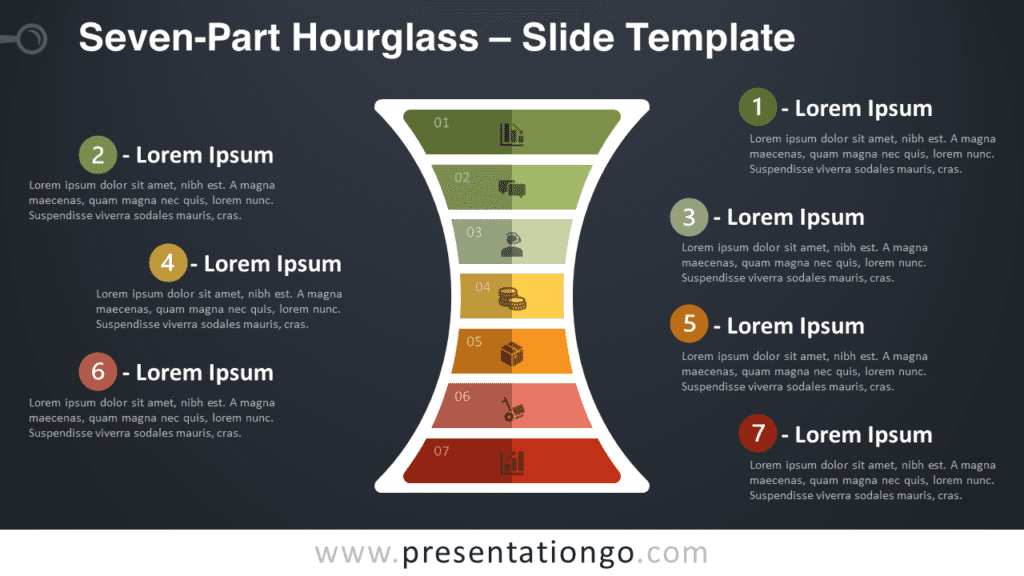 Free Seven-Part Hourglass Diagram for PowerPoint and Google Slides