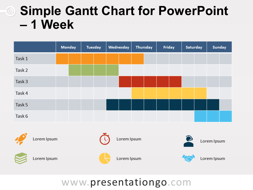 Free Simple Gantt Chart for PowerPoint - 1 Week