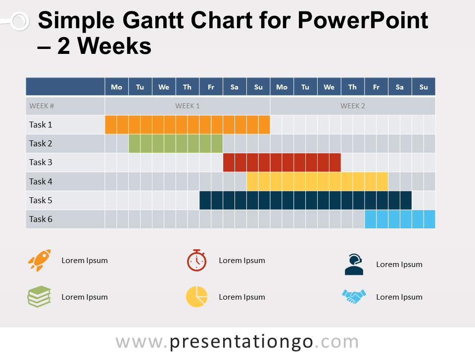 Free Simple Gantt Chart for PowerPoint with 2 Weeks