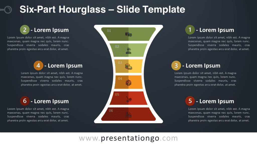 Free Six-Part Hourglass Diagram for PowerPoint and Google Slides