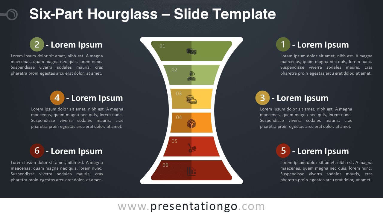 Free Six-Part Hourglass Diagram for PowerPoint and Google Slides