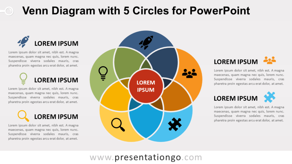 Venn Diagram for PowerPoint with 5 Circles